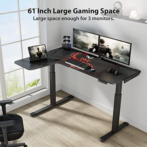 DESIGNA L Shaped Electric Standing Desk, 61 Inch Height Adjustable Sit