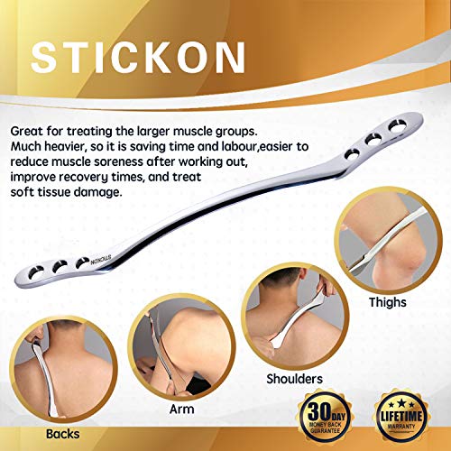 STICKON Stainless Steel Gua Sha Scraping Massage Tool IASTM Tools Great Soft Tissue Mobilization Tool (I Shape) - Image 5