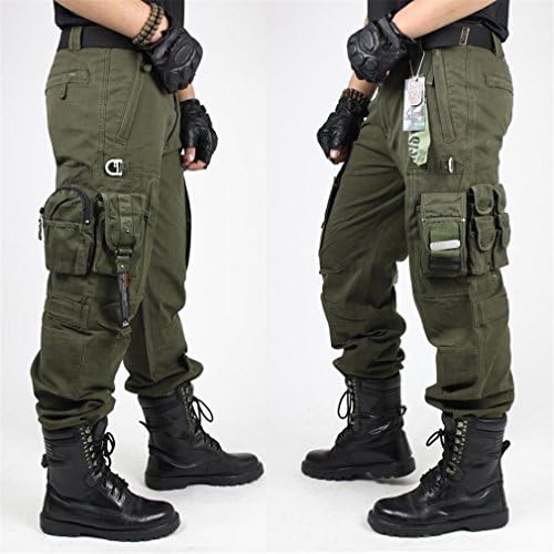 YShowntide CARGO PANTS Men's Army Clothing TACTICAL MILITARY Knee Pad Straight Trousers Army Green 30
