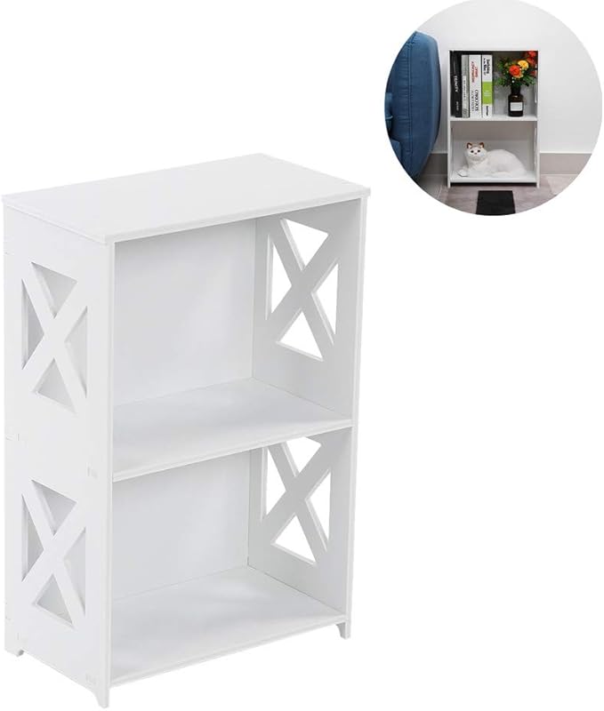 Cocoarm Bookshelf White, Low Bookcase 2 Shelf Bookcase Floorstanding