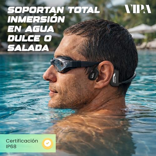 VIPA - Bluetooth 5.3 Swimming Headphones - Bone Conduction Headphones with IP68 Waterproof - Open Helmets with 32G MP3 for Swimming/Running/Cycling with ENC Microphone and 6H Autonomy.