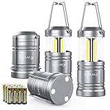 LETMY 4 Pack Camping Lantern with 12 AA Batteries - Magnetic Base - New COB LED Technology Emits 500 Lumens - Collapsible