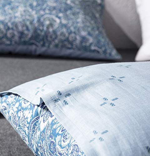 image for SLEEPBELLA Duvet Cover Queen, 600 Thread Count Cotton Blue Floral Patt