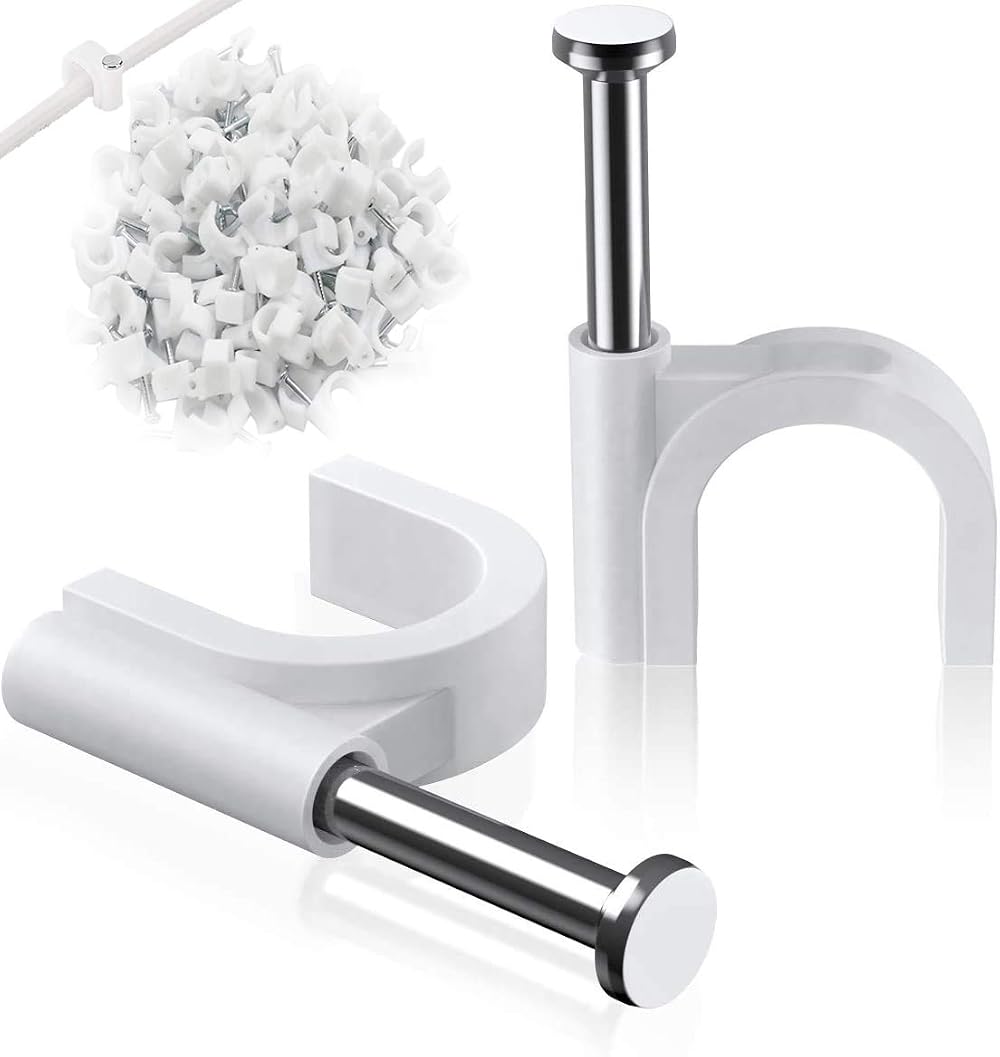 Elezenioc Round Cable Clips 6mm 100Pcs Wall Nail Clips White