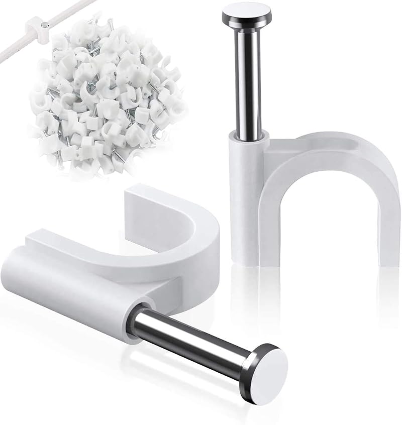 Elezenioc Round Cable Clips 6mm 100Pcs Wall Nail Clips White