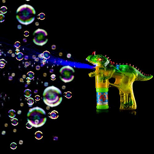 Prextex 2-Pack Dinosaur Bubble Gun Shooter Light Up Bubbles Blower with LED Flashing Lights and Sounds Dinosaur Toys for Kids, Toys Boys and Girls