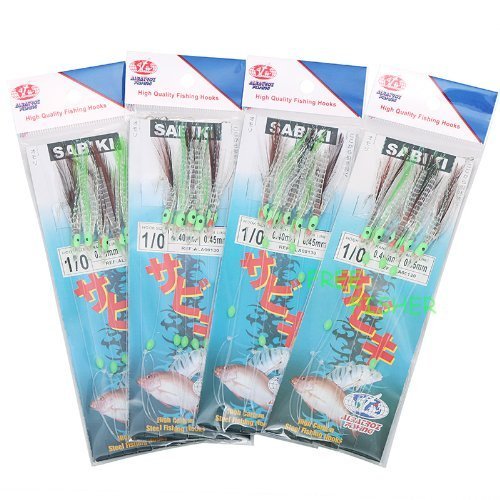 4 Pcs Fishing Sabiki Baits Rigs Snelled Hooks Octopus with Hair Skirted Lures