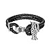 CHOMAY Stainless Steel Leather Bracelet Two-Tone 5mm Cowhide Viking Hammer Bangle Men 19.5cm