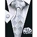 Hi-Tie New Fashion Classic Grey Woven Silk Necktie Tie Hanky Cufflinks set