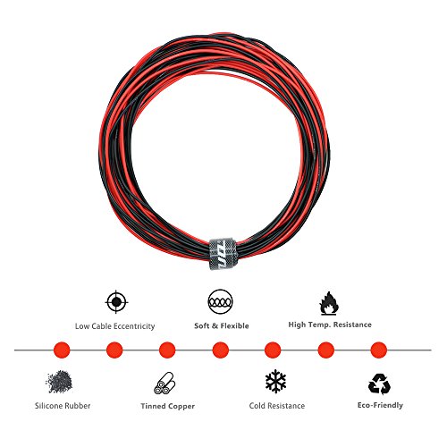UTUO Silicone Electronic Wire [30ft Total, 15 ft Red and 15ft Black] 26 Gauge Soft Flexible Oxidation Resistant Rubber Insulation Cable, Low Resistant Tinned Copper Cord