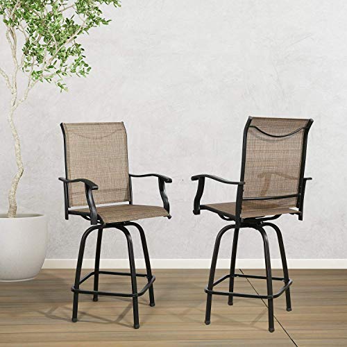 Ulax Furniture Outdoor Swivel Bar Stools Patio Sling Bar Chairs, Set of