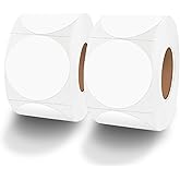 Yeachlaing 1.5 Inch White Round Thermal Sticker Labels, Self-Adhesive Circle Direct Thermal Labels, Multi-Purpose Roll Sticker Labels for DIY Logo Design with Perforation Line( 500 Labels,2 Rolls)