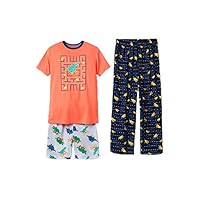 Cat & Jack Boys 3-PC Sleep Pajama Set Dino Pizza Tetris Print Orange L 12-14