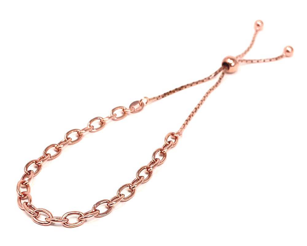Strictly Gifts Ladies Chain Slider Friendship Bracelet 18ct Rose Gold Plated over 925 Sterling Silver Adjustable Size for Women and Girls with Gift Box