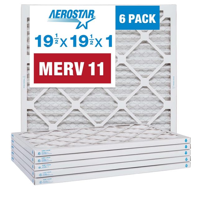 Aerostar 19.5x19.5x1 MERV 11 Air Filter, Pleated AC Furnace HVAC Filters (19.5x19.5x0.75), for Allergies Asthma Dust Pet Dander Smoke Bacteria Viruses, MPR 1500 FPR 10, USA, 6 Pack Image