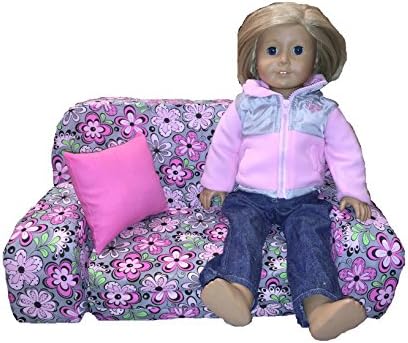 Pink & Gray Pull Out Sofa Bed for American Girl Dolls - Made in the USA