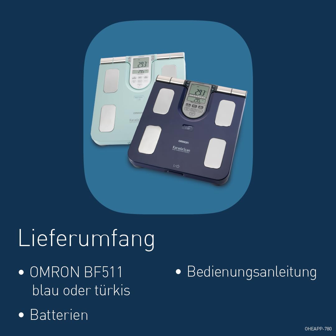 OMRON BF511 Personenwaage: Körperfettwaage mit Körperfett und Muskelmasse - 8-Sensoren mit Hand zu Fuß Messung, bis 150 kg, für Erwachsene und Kinder ab 6 Jahren. 6