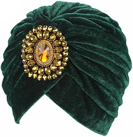Ladies's Soft Gold Velvet Rhinestone Pleated Head Wrap Cap Winter Velvet (C1)