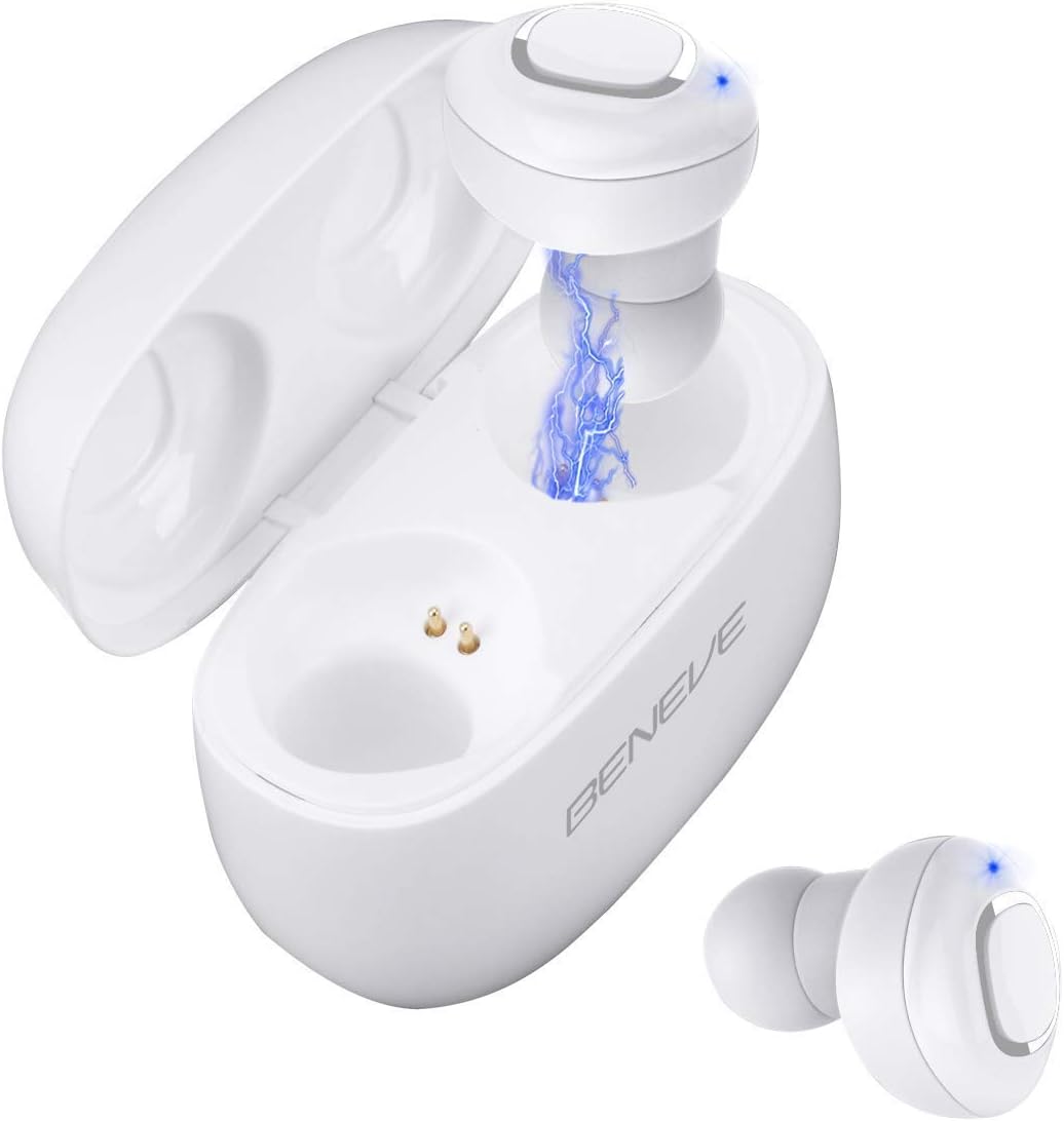 True Wireless Bluetooth Earbuds Stereo Hi-Fi Sound Wireless Bluetooth Headphones Build in Mic with Portable High Capacity of Charging Case Mini Bluetooth Earbud Sweetproof Earbud Headphones (White)