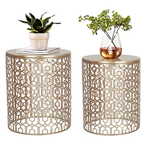 Joveco End Tables Set of 2 Coffee Table Decorative Nesting Round Gold