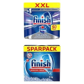 Finish Spülmaschinen-Vorteilspack, Quantum Spülmaschinentabs XXL (50 Tabs) + Spülmaschinensalz (4kg)