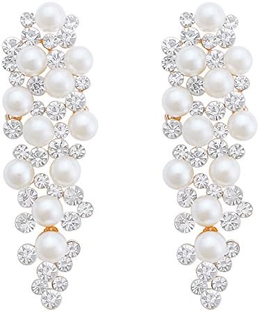 Gorgeous Jewelry Wedding Earrings for Bride Simulated Pearl Dangle Earrings Long Drop Crystal Chandelier Earrings for Women