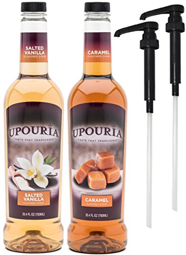 Upouria Salted Vanilla & Caramel Flavored Syrup, 100% Vegan and Gluten-Free, 750ml Bottles -Set of 2 - Pumps included