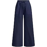 SHENHE Girl's Linen Low Waisted Drawstring Button Front Loose Long Pants Casual Boho Trousers