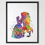 Dignovel Studios 8 X 10 Beauty and the Beast Belle Disney Princess Inspired Watercolor Art Print Wall Art Poster Kids Room Decor Wall Hanging Birthday gift Wedding Gift N026