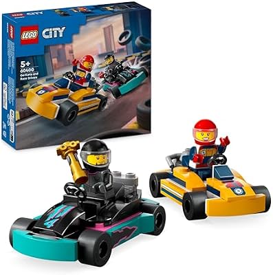 Lego city karts e pilotos de corrida, 2 minikarts de brinquedo, conjunto de construção com 2 minifiguras de motorista, carros de competição, presente para meninos e meninas de 5 anos ou mais 60400