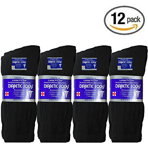 USBingoshop 12 Pairs Mens Physicians Approved Crew Diabetic Socks Cotton 10-13 (12 Pairs D-Black)