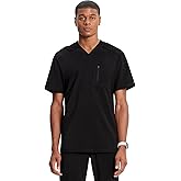 Cherokee Infinity Mens Tuckable V-Neck Scrub Top Modern Fit, 2 Pockets, Zip Chest Pocket, Rib-Knit, 360° Stretch – CK910A