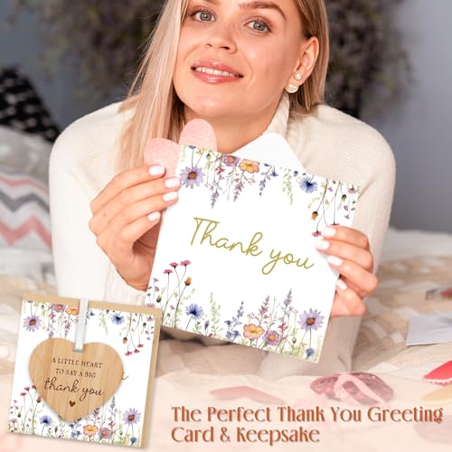 TheGiffter Thank You Cards for Teacher,Thank You Gift for Women with Envelope, Appreciation Card 15 * 15cm with Wooden Heart Plaque for Teacher Mentor Nurse Doctor Wedding Friend Colleagues