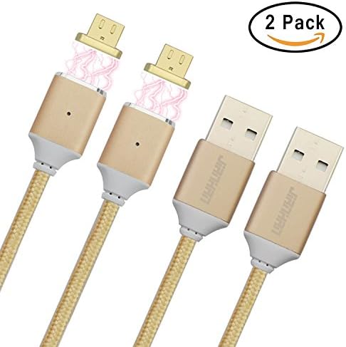 Magnetic Micro USB Cable,JianHan 3.3 ft Braided Micro USB Charging Magnetic Cable Support One-Handed Operation for Samsung Galaxy S2 S3 S4 S6 , Note 3 4 5, LG G3 G4, Sony Xperia Z5 （2 Pack Gold）