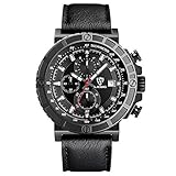 LIEBIG Men's Analog Quartz Watches Chronograph 50M Water Resistant with Black Leather Military Style Wrist Watch