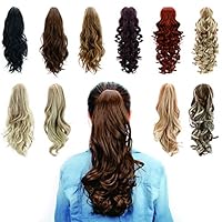 Jaw Claw Clip In Ponytail - Synthetic Fiber Ponytails Clips On Hair Extensions Curly Wavy Pony Tail Hairpieces for Women Grils, Brown