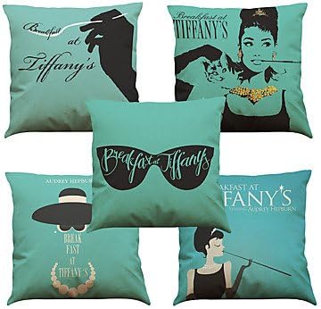 RainbowElk Set of 5 Audrey Hepburn Pattern Linen Pillowcase Sofa Home Decor Cushion Cover (1818inch) , Pillow Insert:No