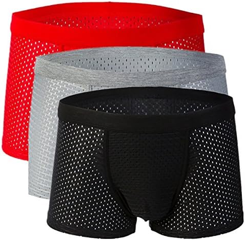 Men's underwear shorts Mesh pants Sexy waist big yards Stereo cut breathable Gift Box 3-Pack (XXXL(37in-42in), 3-Pack)
