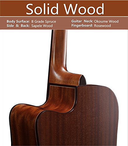 Beginner Acoustic Guitar Ranch 41" Full Size Solid Wood Cutaway Beginners Steel String Guitars Kit Bundle with Gig Bag/Tuner/Capo/Strings/Strap/Picks Set Starter Guitar Pack for Adults (Dreadnought)