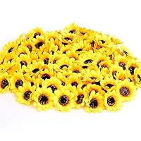 KINWELL 100pcs Mini Artificial Silk Yellow Sunflower Heads 1.8" Fabric Floral for Home Decoration Wedding Decor, Bride Holding Flowers,Garden Craft Art Decor