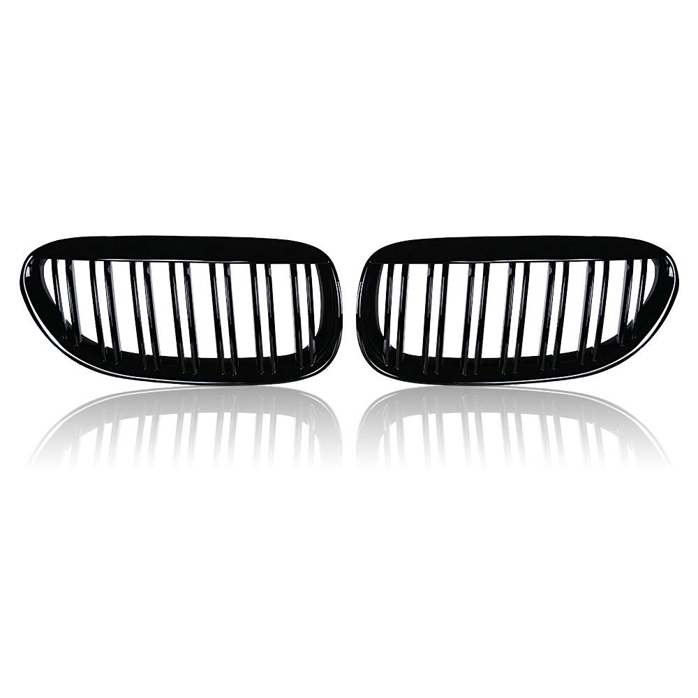 Photo 1 of amopacorp Left and Right Front Kidney Sport Double Line Grille Grill Compatible with 2004-2010 BMW E63 E64 650i 650Ci 645Ci M6 2DR (Glossy Black)