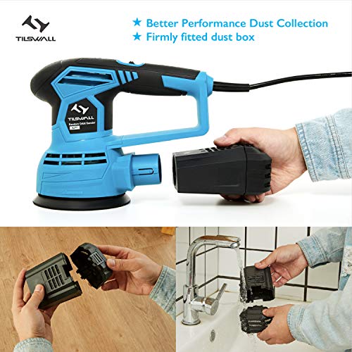 Lijadora Orbital 450W Tilswall, Lijadora Excéntrica de 6 Velocidades Variables 6000-12000RPM, con 12 Piezas Lijas… - Imagen 6