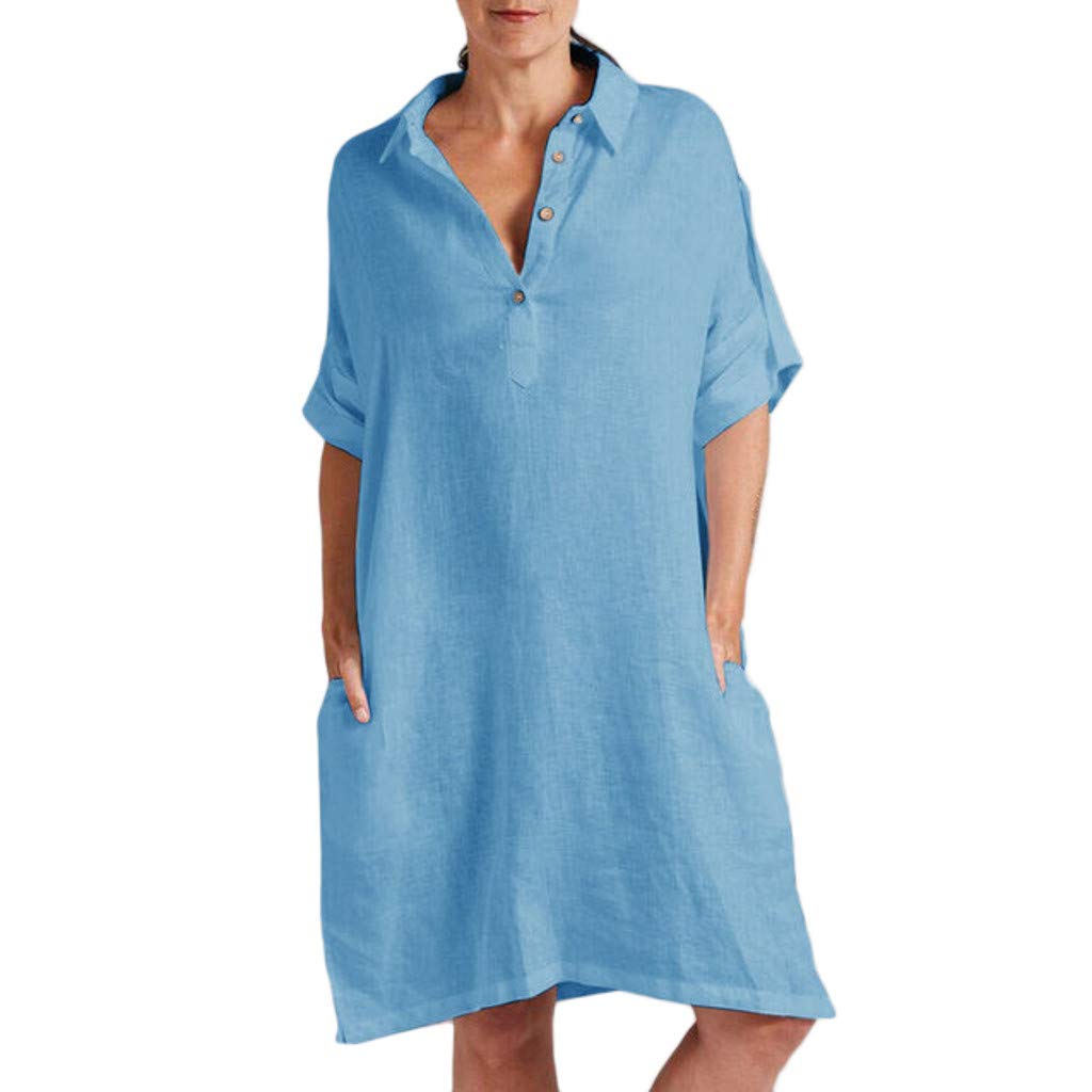 summer solid color casual loose pockets mini dress