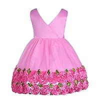 OBEEII Flower Girl Baby Summer Bowknot Tutu Dress V Neck Backless Wedding Junior Bridesmaid Birthday Party Dancewear Pageant Formal Event Pink 18-24 Months