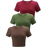 Yeawinta 3 Pack Women's Crop Tops Workout Tshirt Cotton Short Sleeve T Shirts Cropped Basic Tees