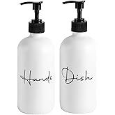 17 oz Hand Soap Dispenser Glass Liquid Dish Soap Bottles, Refillable Empty Lotion Pump Bottles for Bathroom Decor, Kitchen Sink, Matte Design, White, Pack of 2