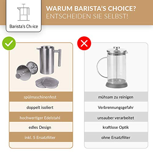 Barista's Choice French Press (max. 1 Liter) - hochwertiger Kaffeebereiter aus Edelstahl im edlen Design… – Bild 7