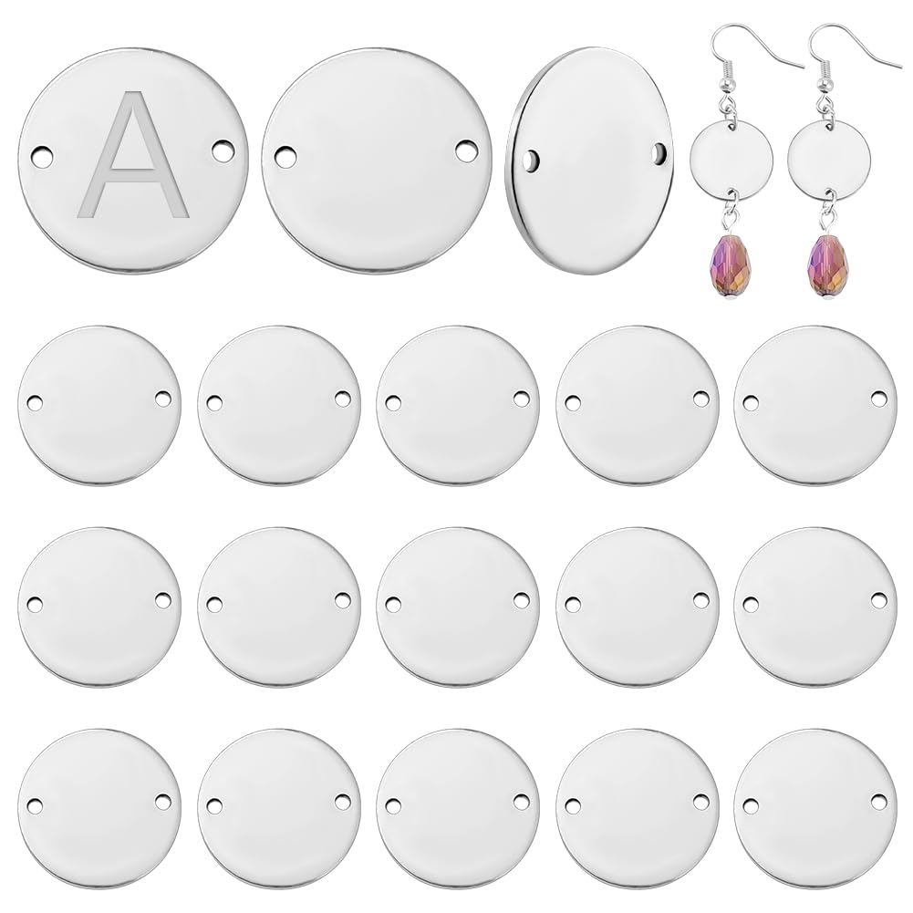 PH PandaHall 20pcs 16x1mm Stainless Steel Flat Round Connectors for Jewelry Making, Classic, Stainless Steel Color