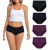 AMZCHPC Women's Cotton Underwear Mid Waisted Brief Style Underpant (4 Pack)