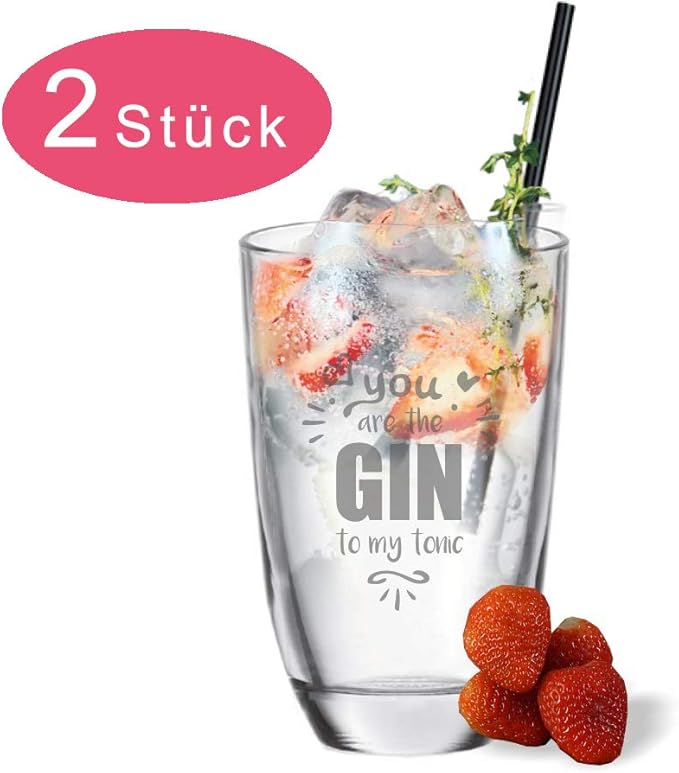 van Hoogen 2 x Gin Gläser mit Spruch You Are The Gin to My Tonic